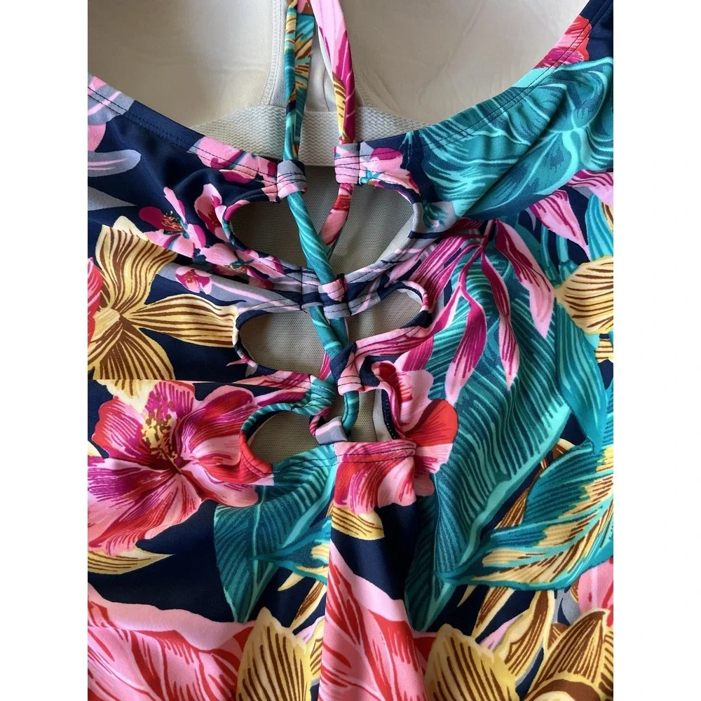 kona sol, Women's, swimsuit‎ Size 24W Floral Hawaiian Print Adjustable Strap